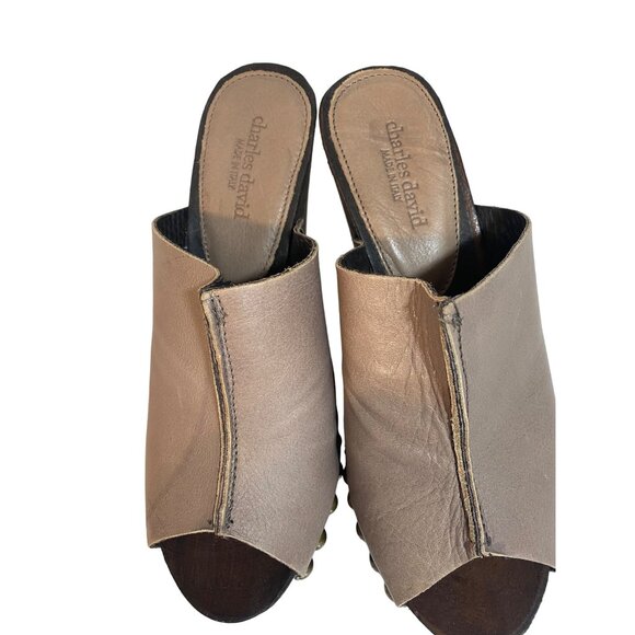 New Charles David Made in Italy Recchia Leather Platform Wedge Mules Women's 7 - Picture 2 of 7